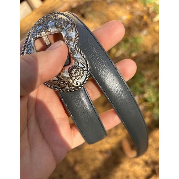 Vintage Justin Leather Western Belt Gray Heart Buckle 28 Cowhide USA 503GY - Picture 11 of 11